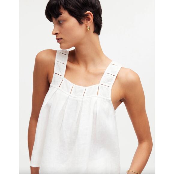 Madewell Embroidered A-Line Top 100% Linen White Flowy Lightweight Size Small - Picture 1 of 8